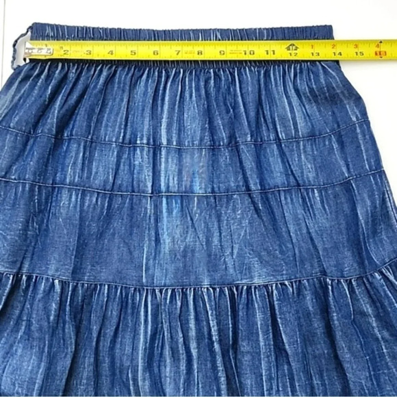 Lavena Women's Peasant Boho Blue Denim Long Light Flowy Skirt Size Medium - Picture 9 of 10